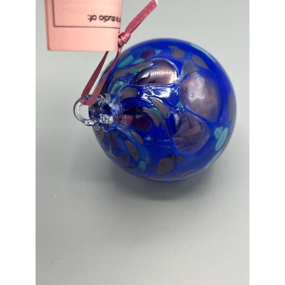 Studio Art Glass Tree Ornament Loretta Eby Hand Blown Blue Ball Confetti Gift - Picture 9 of 10